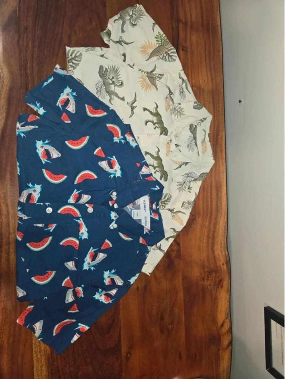 Boys Short Sleeve Button Down Shirts - Shark & Dinosaur Patterns